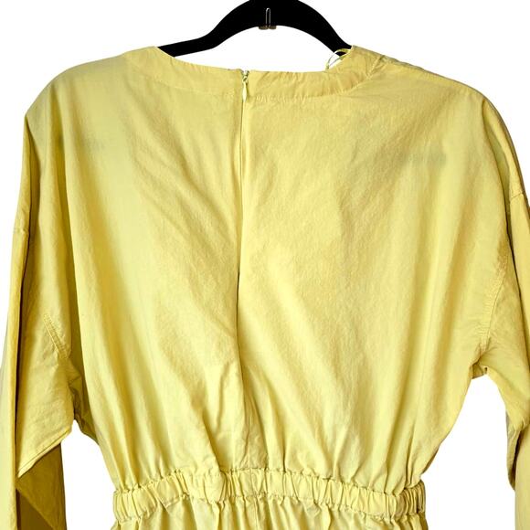 Zara Women's Lime Green Baggy Jumpsuit Size XS Deep V Neck Straight Leg Cotton - Picture 6 of 8